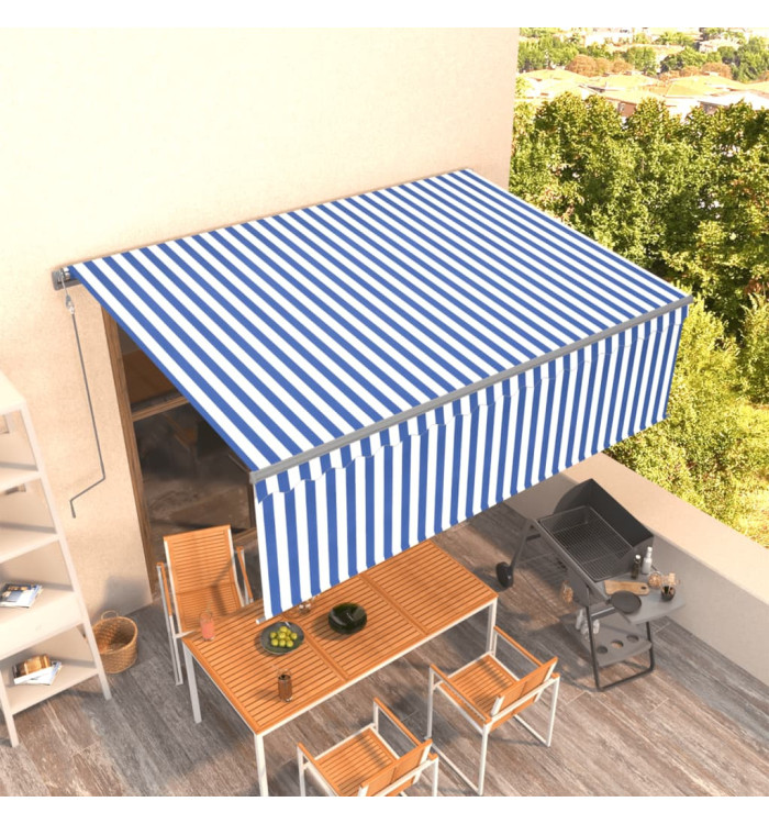 Auvent automatique rétractable avec store 4,5x3 m Bleu et blanc | Mobilier & Déco