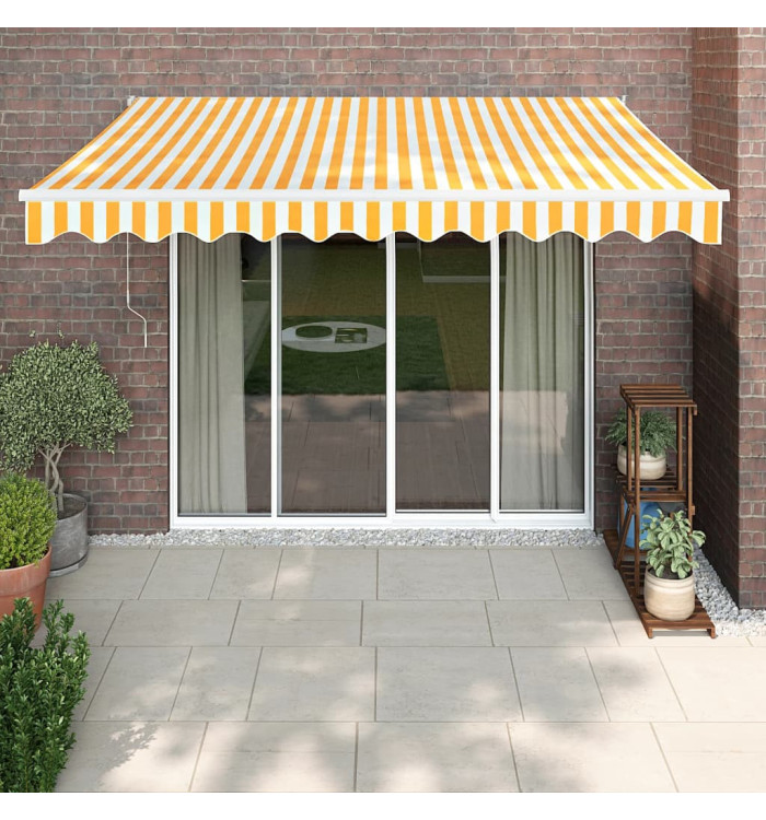Auvent rétractable jaune et blanc 3x2,5 m tissu et aluminium | Mobilier & Déco