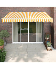 Auvent rétractable jaune et blanc 3x2,5 m tissu et aluminium | Mobilier & Déco