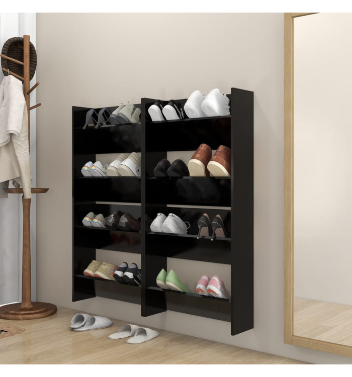 Armoires à chaussures murales 4 pcs noir bois d'ingénierie | Mobilier & Déco