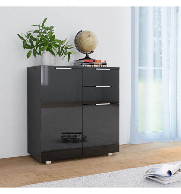 Buffet Noir brillant 71x35x80 cm Bois d'ingénierie | Mobilier & Déco