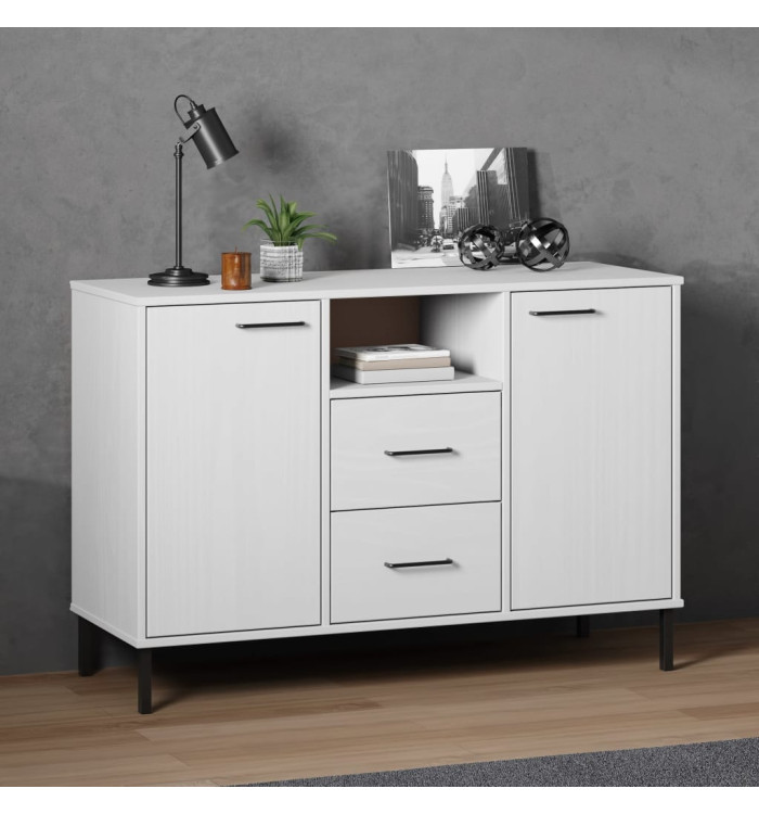 Buffet avec pieds en métal Blanc 113x40x77 cm Bois massif OSLO | Mobilier & Déco