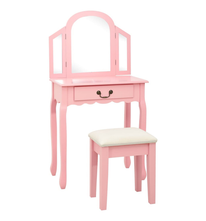 Coiffeuse et tabouret Rose 65x36x128 cm Bois de paulownia MDF | Mobilier & Déco