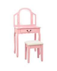 Coiffeuse et tabouret Rose 65x36x128 cm Bois de paulownia MDF | Mobilier & Déco
