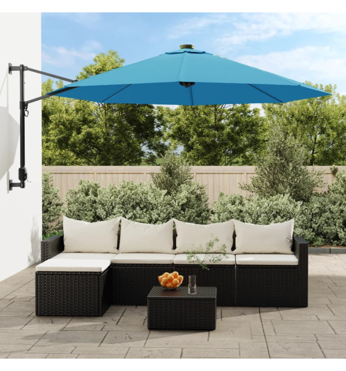 Parasol mural avec LED bleu mer 290 cm | Mobilier & Déco