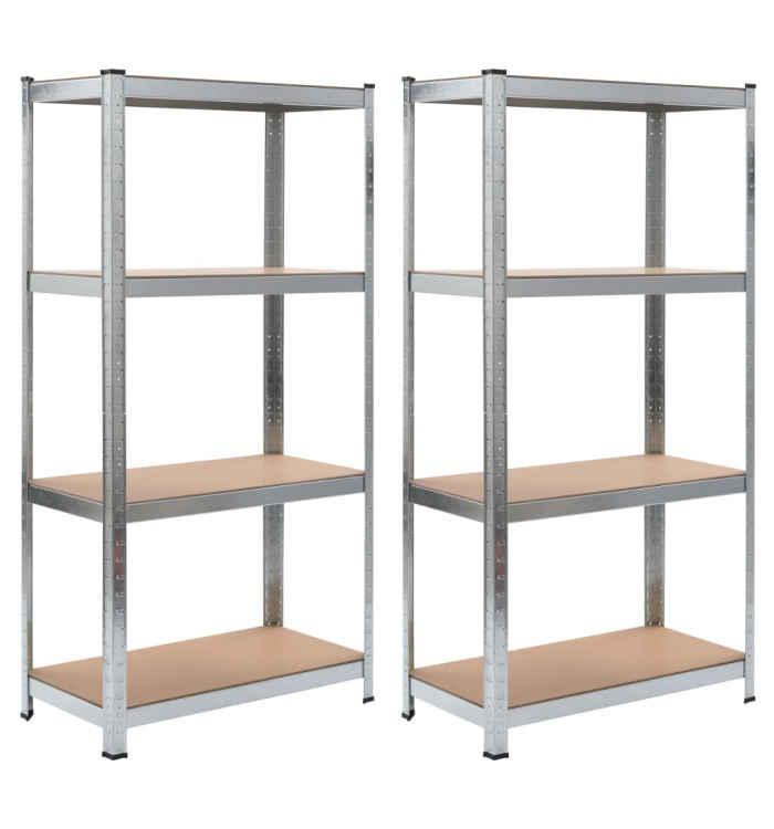 Étagères à 4 niveaux 2 pcs Argenté Acier et bois d'ingénierie | Mobilier & Déco