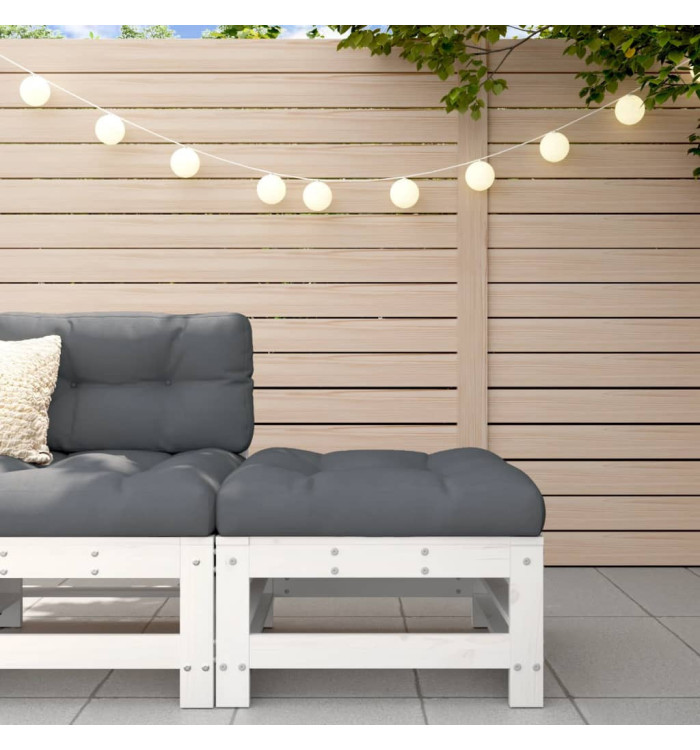 Repose-pied de jardin avec coussin blanc bois de pin massif | Mobilier & Déco