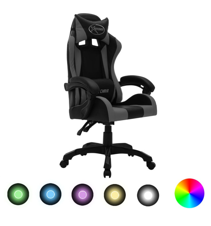 Fauteuil de jeux vidéo avec LED RVB Gris et noir Similicuir | Mobilier & Déco