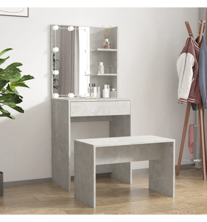 Ensemble de coiffeuse avec LED Gris béton Bois d'ingénierie | Mobilier & Déco