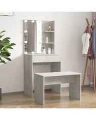 Ensemble de coiffeuse avec LED Gris béton Bois d'ingénierie | Mobilier & Déco