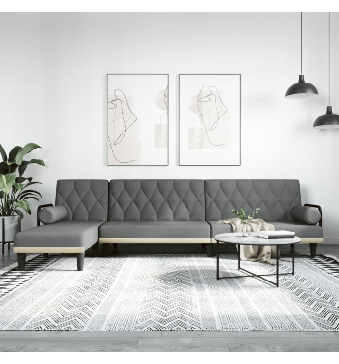 Canapé-lit en forme de L gris foncé 260x140x70 cm tissu | Mobilier & Déco