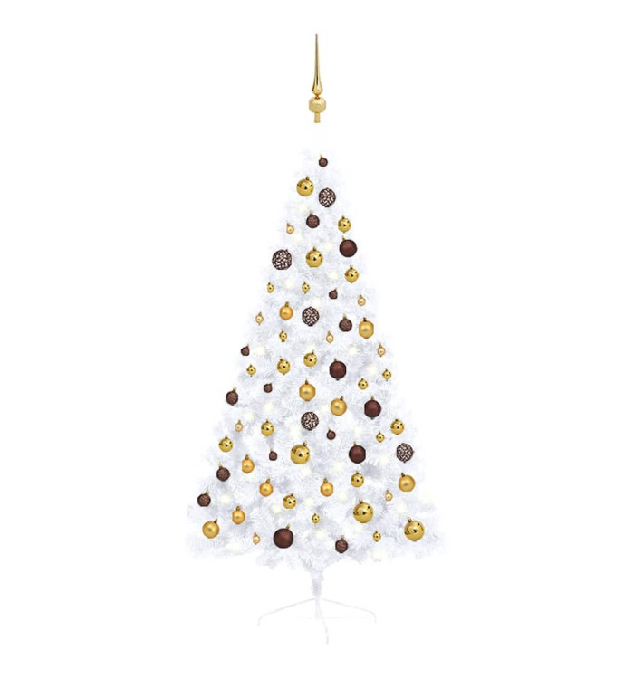 Demi-arbre de Noël artificiel pré-éclairé et boules blanc 150cm | Mobilier & Déco
