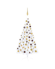 Demi-arbre de Noël artificiel pré-éclairé et boules blanc 150cm | Mobilier & Déco
