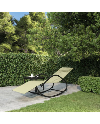 Chaise longue à bascule crème acier et textilène | Mobilier & Déco