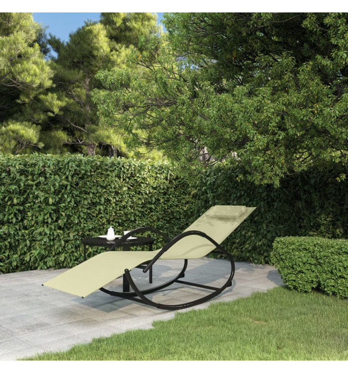 Chaise longue à bascule crème acier et textilène | Mobilier & Déco