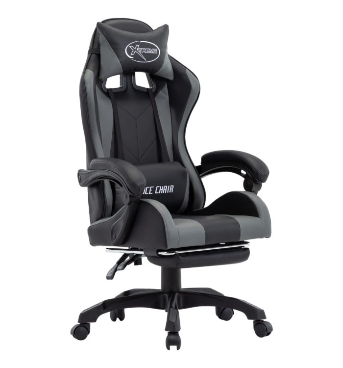 Fauteuil de jeux vidéo avec repose-pied Gris et noir Similicuir | Mobilier & Déco