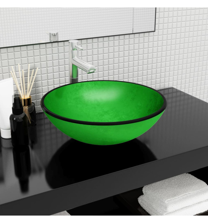 Lavabo Verre trempé 42x14 cm vert | Mobilier & Déco