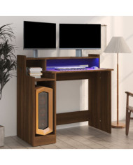 Bureau et lumières LED Chêne brun 97x45x90 cm Bois d'ingénierie | Mobilier & Déco
