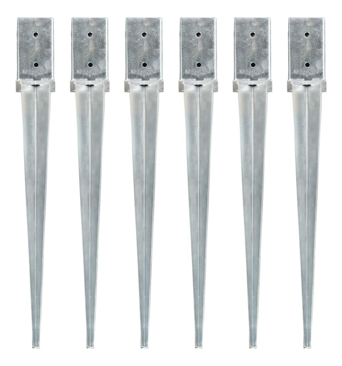 Piquets au sol 6 pcs Argenté 8x8x76 cm Acier galvanisé | Mobilier & Déco
