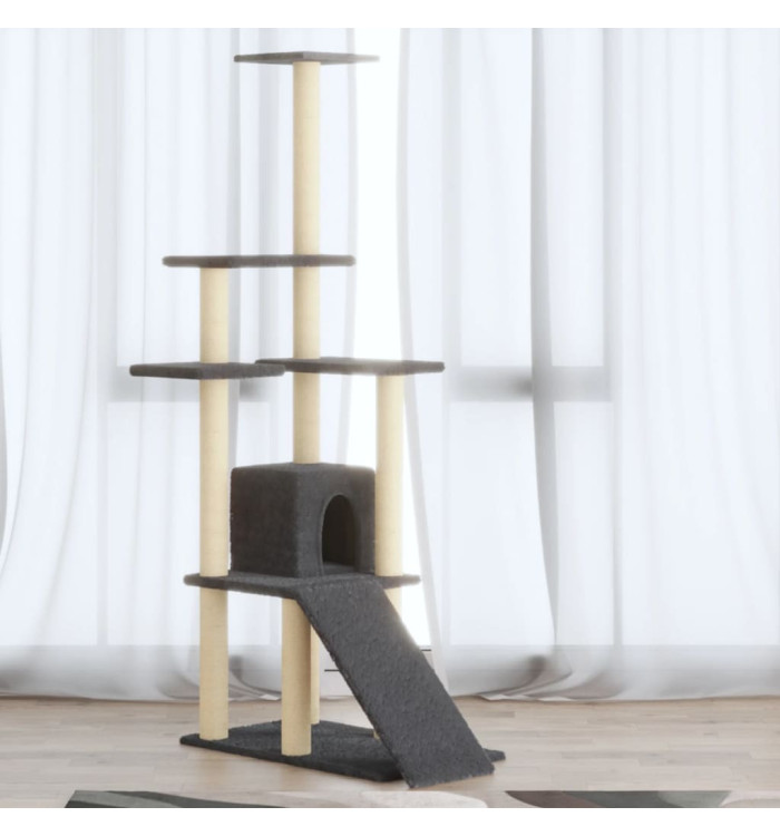 Arbre à chat avec griffoirs en sisal Gris foncé 155 cm | Mobilier & Déco