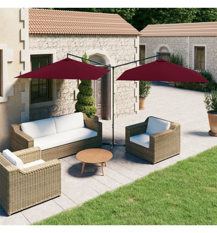 Parasol de jardin double avec mât en acier rouge bordeaux | Mobilier & Déco