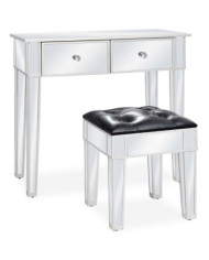 Coiffeuse miroir avec tabouret MDF et verre | Mobilier & Déco