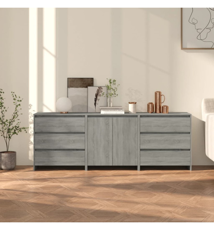 Buffets 3 pcs Sonoma gris Bois d'ingénierie | Mobilier & Déco
