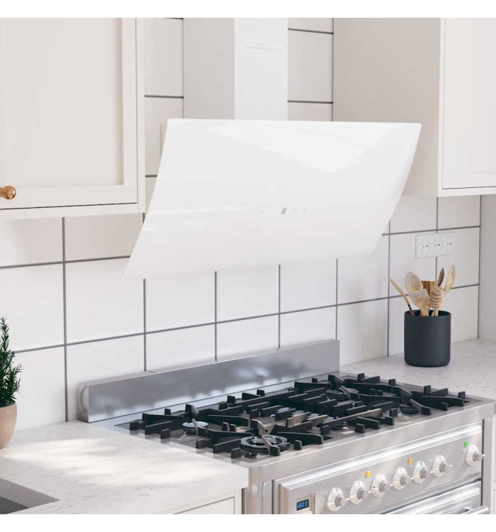 Hotte murale 90 cm Acier et verre trempé Blanc | Mobilier & Déco