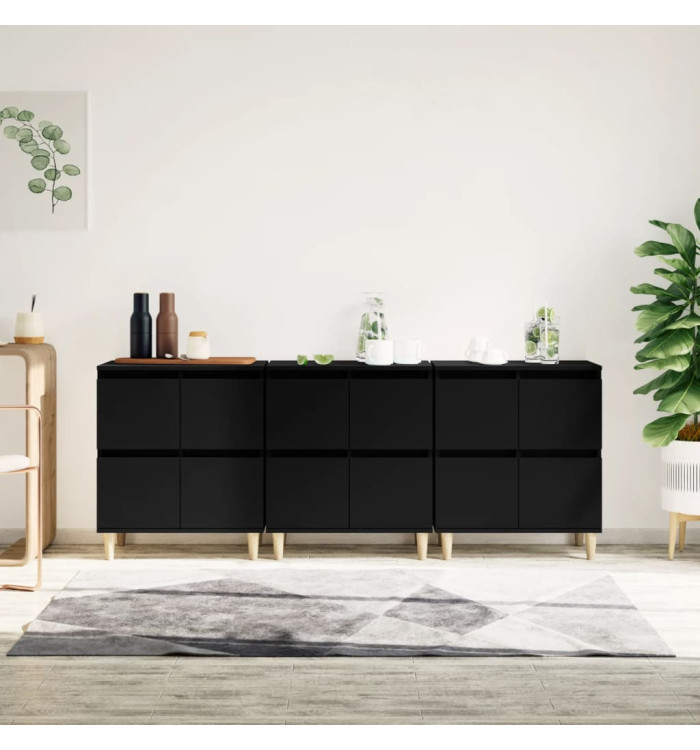 Buffets 3 pcs noir 60x35x70 cm bois d'ingénierie | Mobilier & Déco