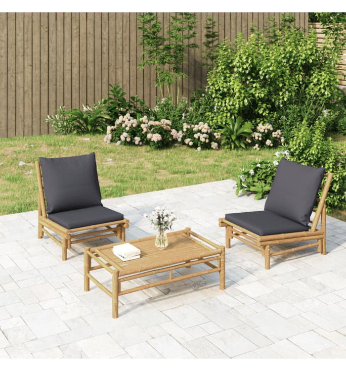 Chaises de jardin lot de 2 avec coussins gris foncé bambou | Mobilier & Déco