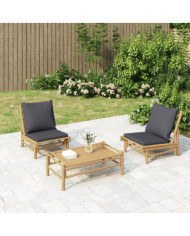 Chaises de jardin lot de 2 avec coussins gris foncé bambou | Mobilier & Déco
