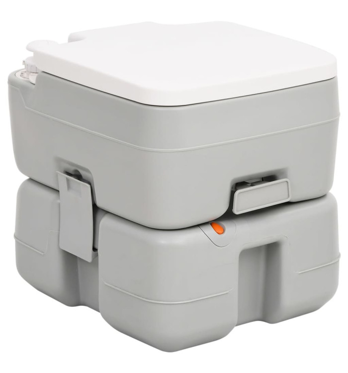 Toilette de camping portable gris et blanc 15+10 L PEHD | Mobilier & Déco