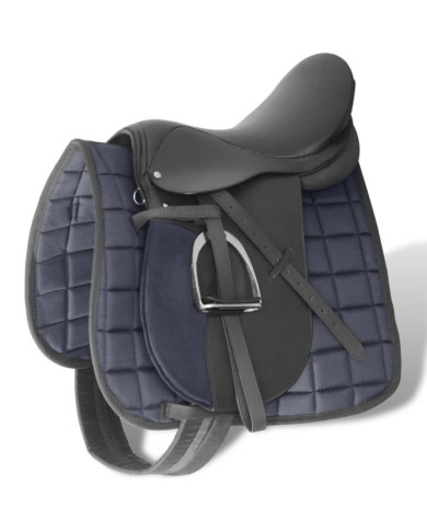 Set de selle équitation 17,5" en cuir véritable 12 cm 5 en 1 noir | Mobilier & Déco