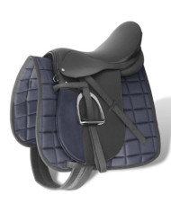 Set de selle équitation 17,5" en cuir véritable 12 cm 5 en 1 noir | Mobilier & Déco