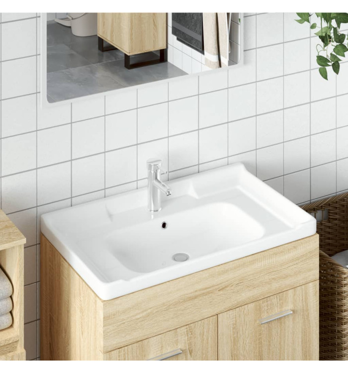 Évier salle de bain blanc 91,5x48x23 cm rectangulaire céramique | Mobilier & Déco