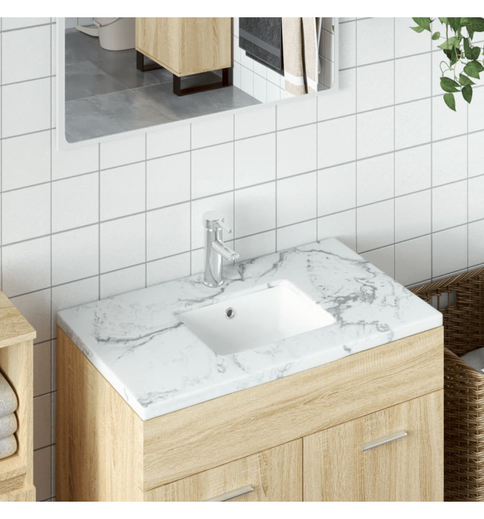 Évier salle de bain blanc 39x30x18,5 cm rectangulaire céramique | Mobilier & Déco