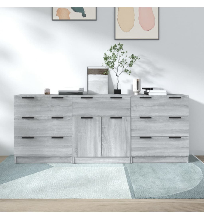 Buffets 3 pcs Sonoma gris Bois d'ingénierie | Mobilier & Déco