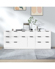 Buffets 3 pcs blanc brillant bois d'ingénierie | Mobilier & Déco