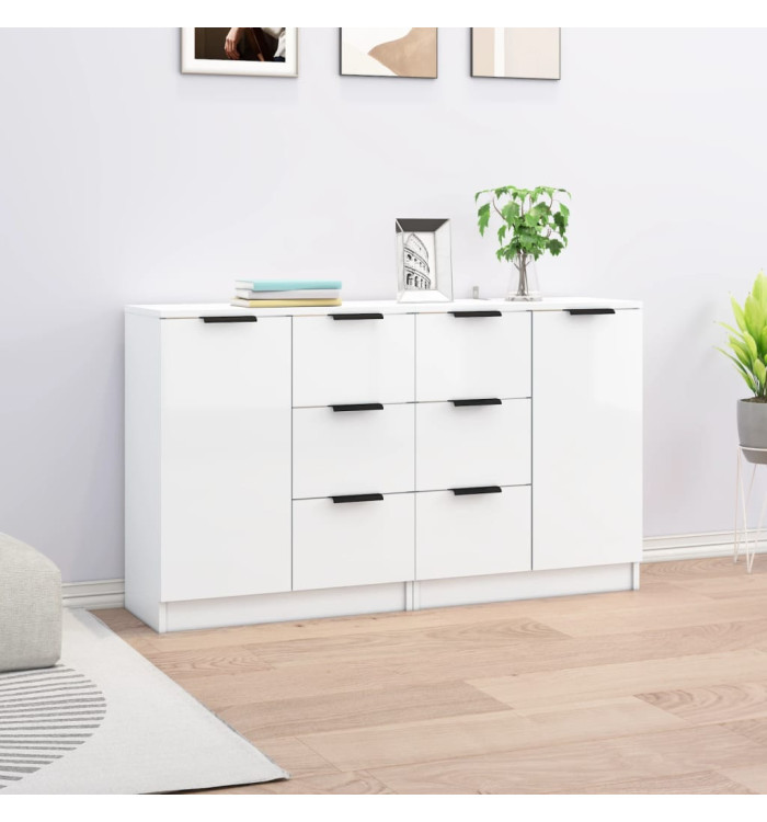 Buffets 2 pcs Blanc brillant 60x30x70 cm Bois d'ingénierie | Mobilier & Déco