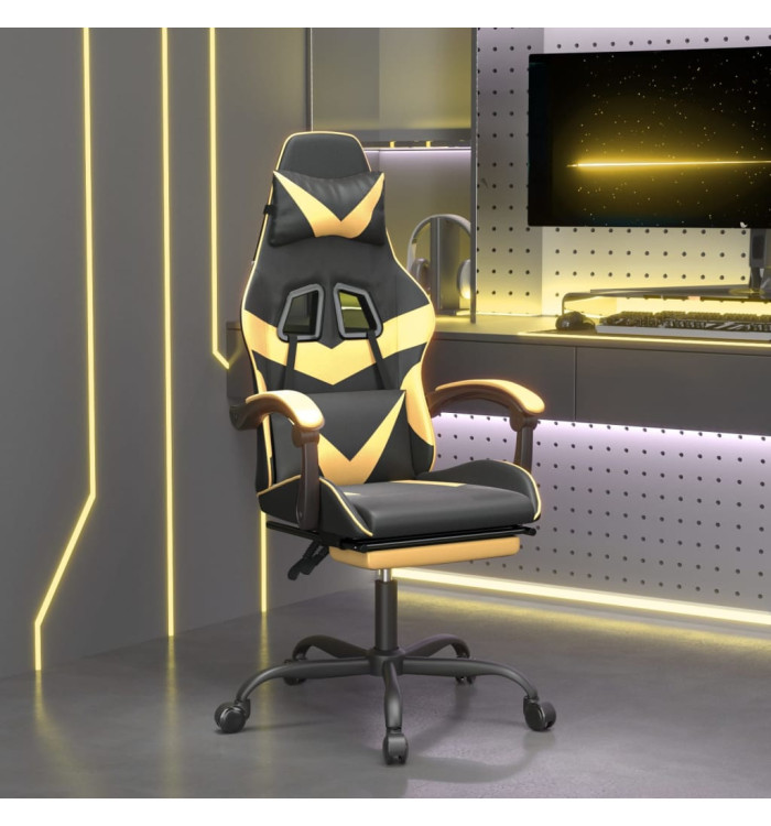 Chaise de jeu avec repose-pied Noir et doré Similicuir | Mobilier & Déco