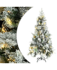 Sapin de Noël pré-éclairé avec neige floquée/cônes 225cm PVC/PE | Mobilier & Déco