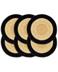 Napperons 6 pcs Naturel et noir 38 cm Jute et coton | Mobilier & Déco