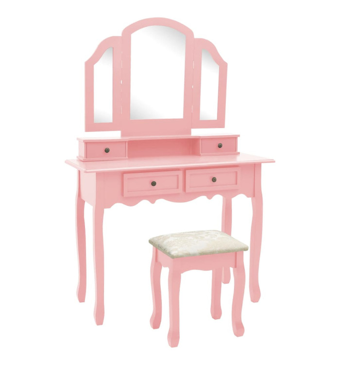 Ensemble de coiffeuse et tabouret Rose 100x40x146 cm Paulownia | Mobilier & Déco