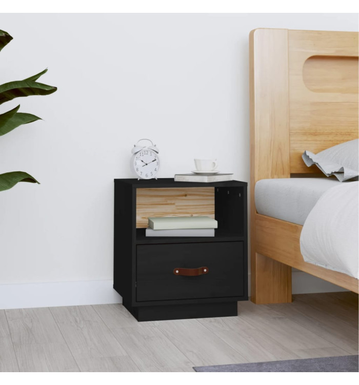 Table de chevet Noir 40x34x45 cm Bois de pin massif | Mobilier & Déco