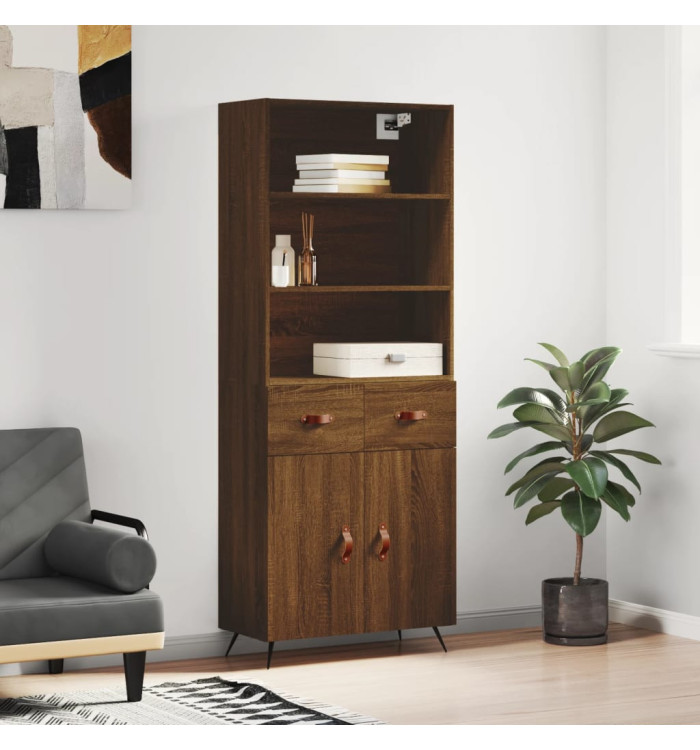 Buffet haut Chêne marron 69,5x34x180 cm Bois d'ingénierie | Mobilier & Déco