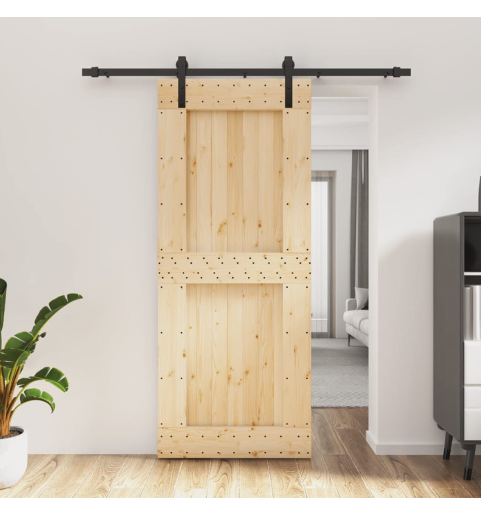 Porte coulissante et kit de quincaillerie 85x210 cm pin massif | Mobilier & Déco