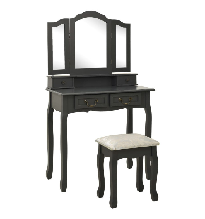 Ensemble de coiffeuse avec tabouret Gris 80x69x141 cm Paulownia | Mobilier & Déco