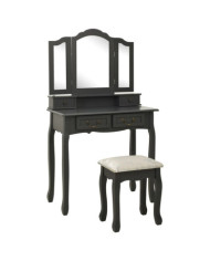 Ensemble de coiffeuse avec tabouret Gris 80x69x141 cm Paulownia | Mobilier & Déco