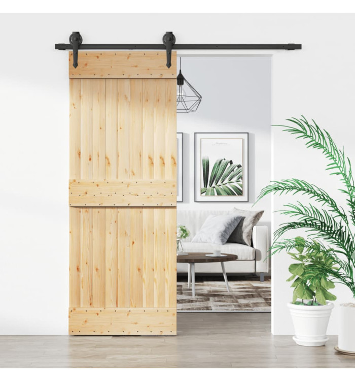 Porte coulissante et kit de quincaillerie 80x210 cm pin massif | Mobilier & Déco
