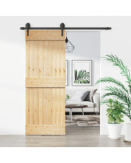 Porte coulissante et kit de quincaillerie 80x210 cm pin massif | Mobilier & Déco